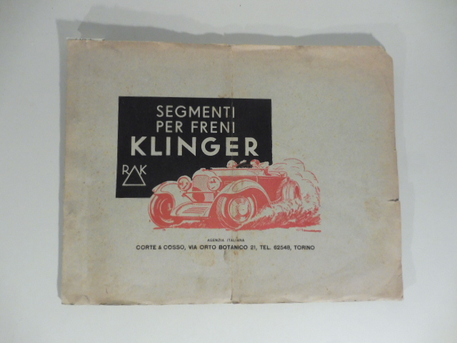 Segmenti per freni Klinger. Cartellina pubblicitaria con listino